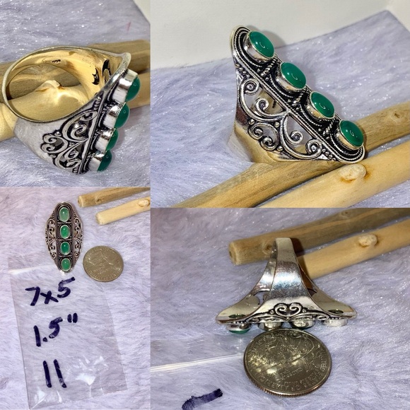Green Onyx Gemstone Handmade Filigree Shield Armor Ring - Picture 11 of 11